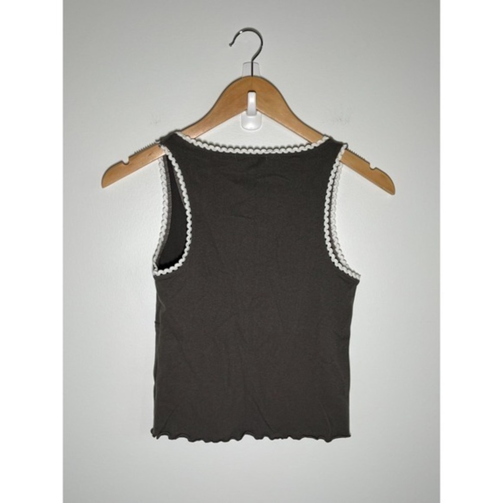 Y2K Babydoll Tank Top Rosette Lace Trim Grey Large - Picture 4 of 7